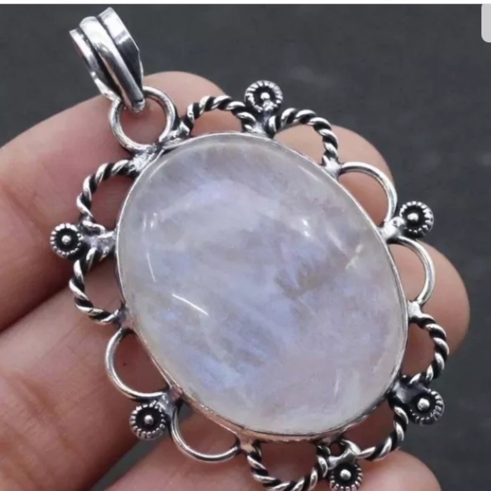 Beautiful Genuine Rose Quartz Pendant 2.2” Sterling Silver W/Chain